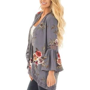 Lily Posh Floral Cardigan Top Bohemian Chiffon Lace Peasant Size Large or XL